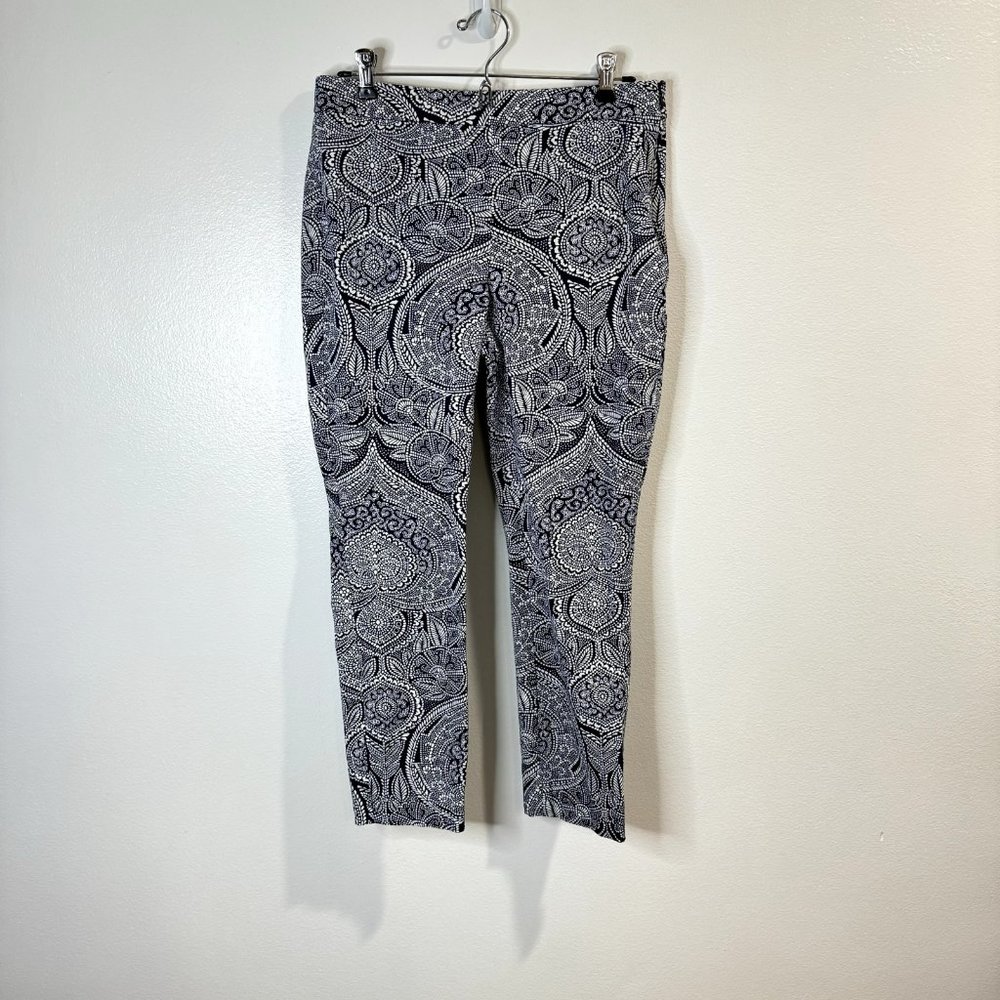 Talbots Chatham Ankle Pants Size 8P Petite Navy Blue White Paisley Mid Rise